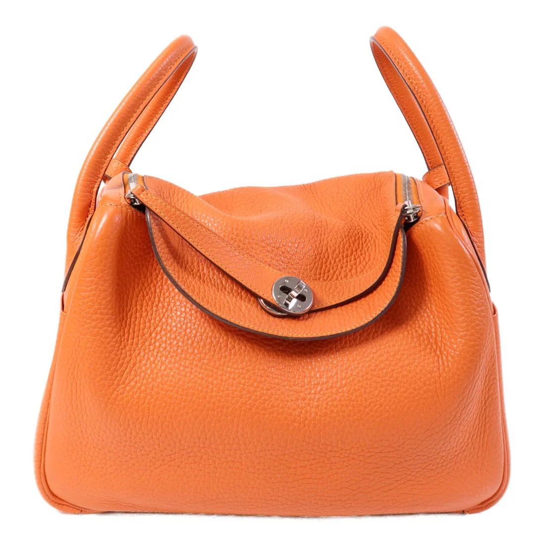 Hermes Lindy 30 Orange Clemence Leather Shoulder Bag Palladium Hardware