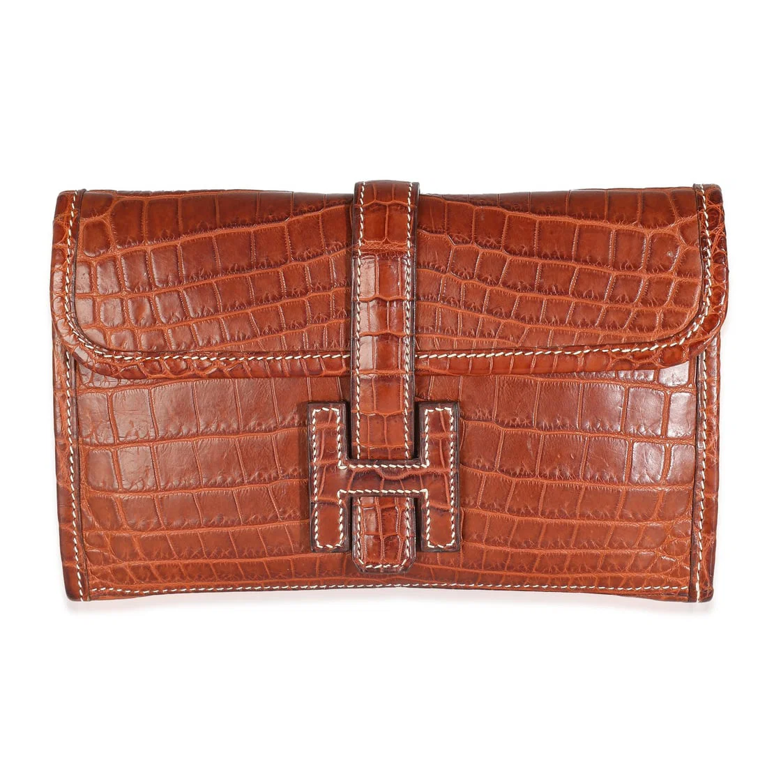 Hermes Mini Jige Brown Crocodile Clutch with Box and Dustbag