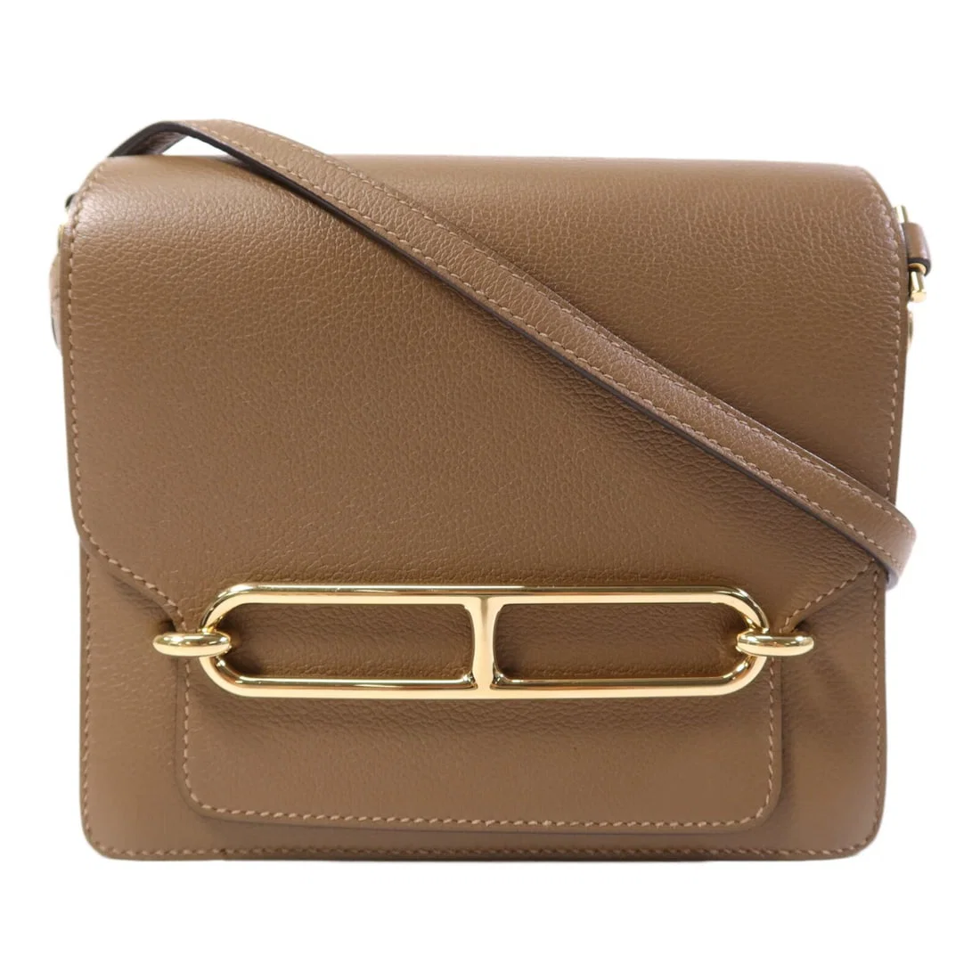 Hermes Mini Roulis Brown Evercolor Leather Shoulder Bag with Gold Hardware