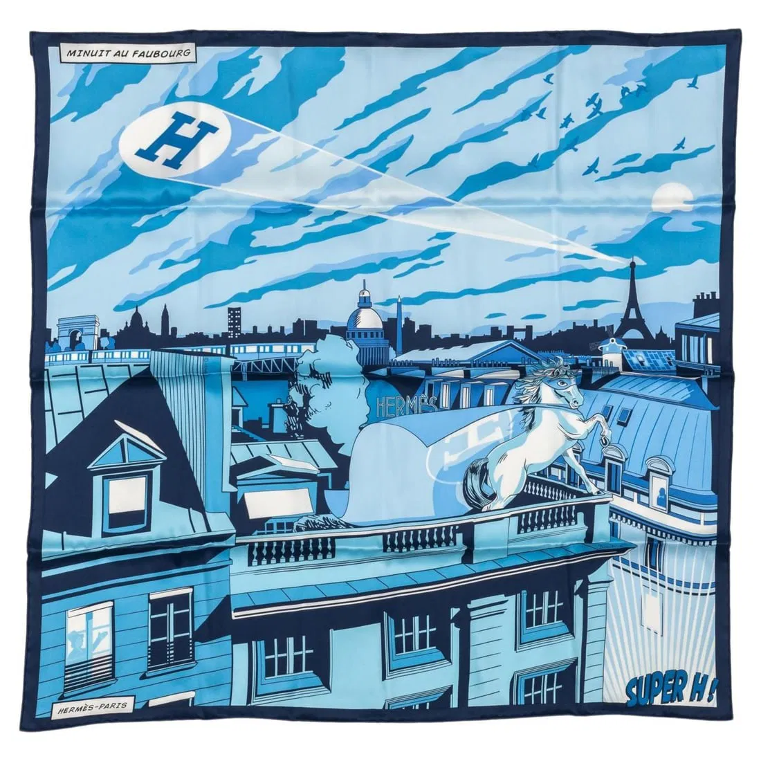 Hermes Minuit au Faubourg Silk Scarf Paris Design 24 x 26.5
