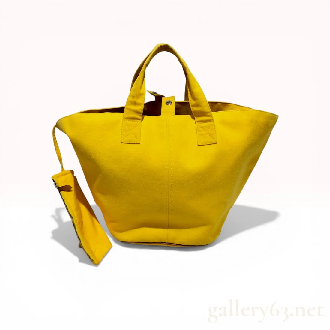 Hermes Panier de Plage MM Yellow Canvas Bucket-Style Tote Bag with Attached Pouch