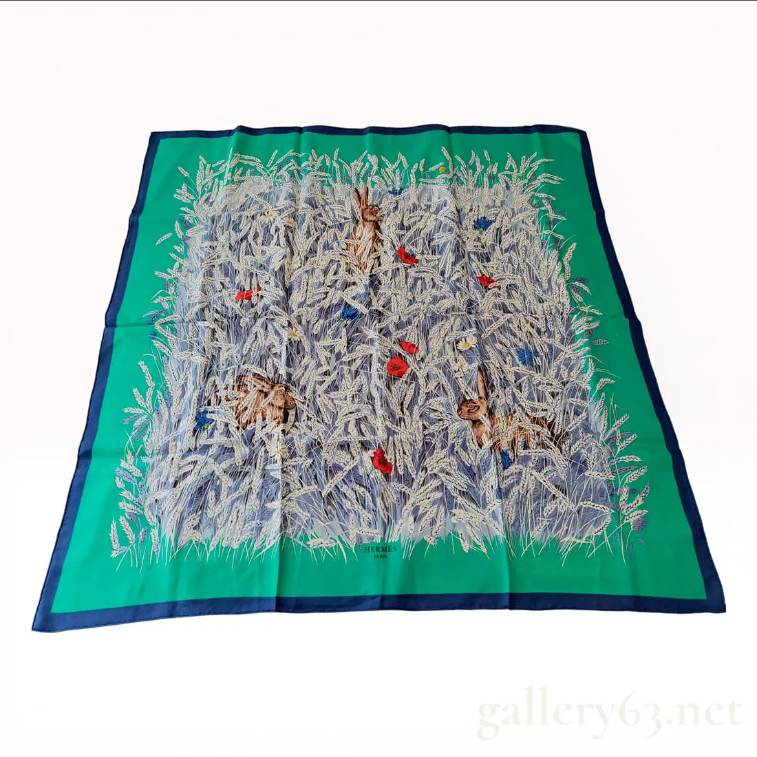 Hermes Paris Carre 90 Silk Scarf Lapins Dans Un Champ De Ble