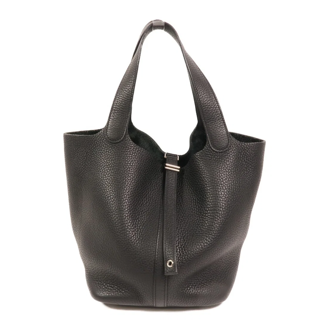 Hermes Picotin MM Black Clemence Leather Calfskin Tote Handbag