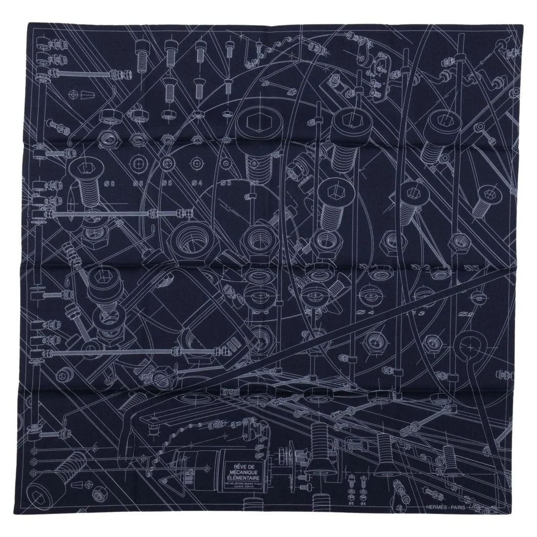 Hermes Reve de Mecanique Blue Cotton Scarf 25 in France