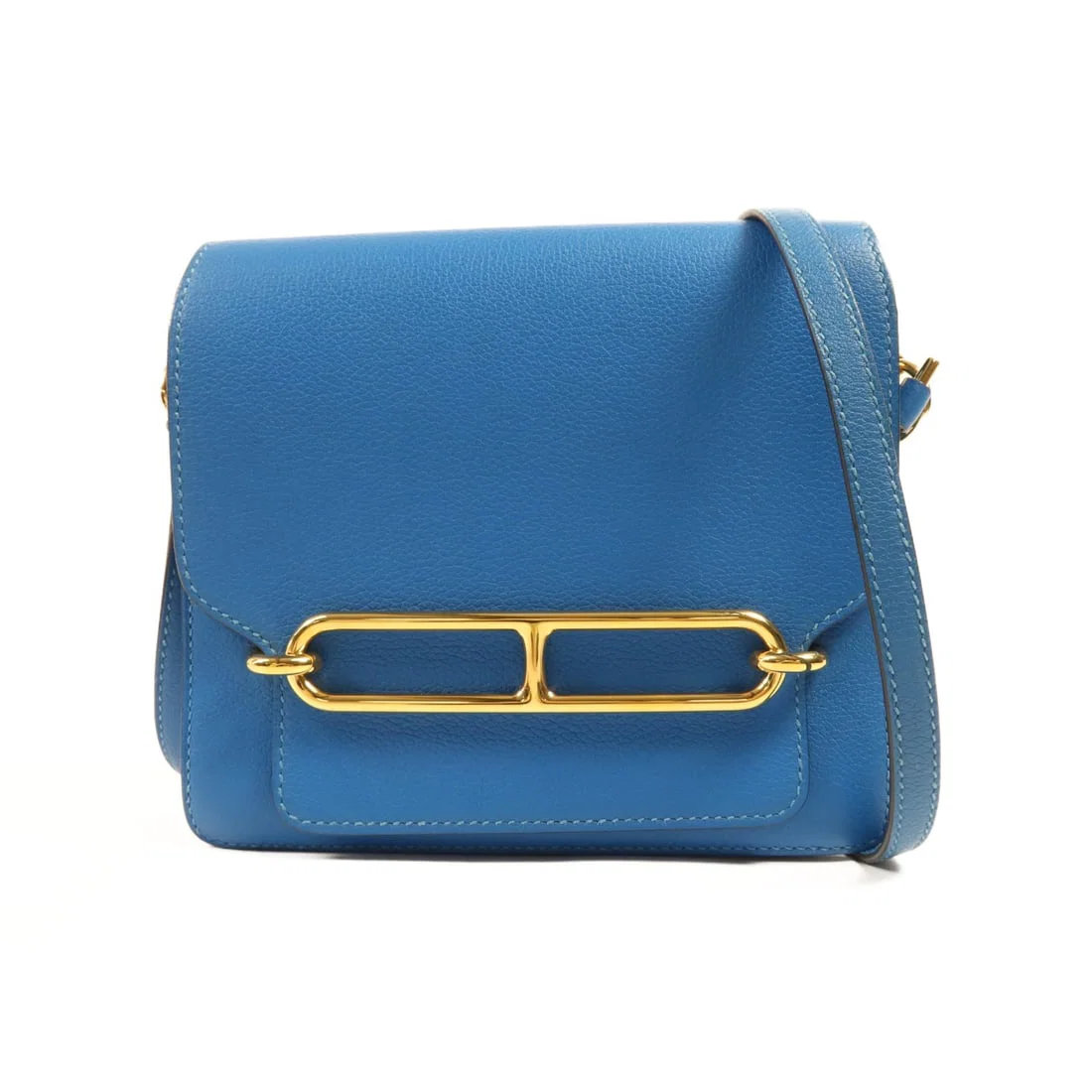 Hermes Roulis Mini Blue Zanzibar Evercolor Leather Shoulder Bag with Gold Hardware