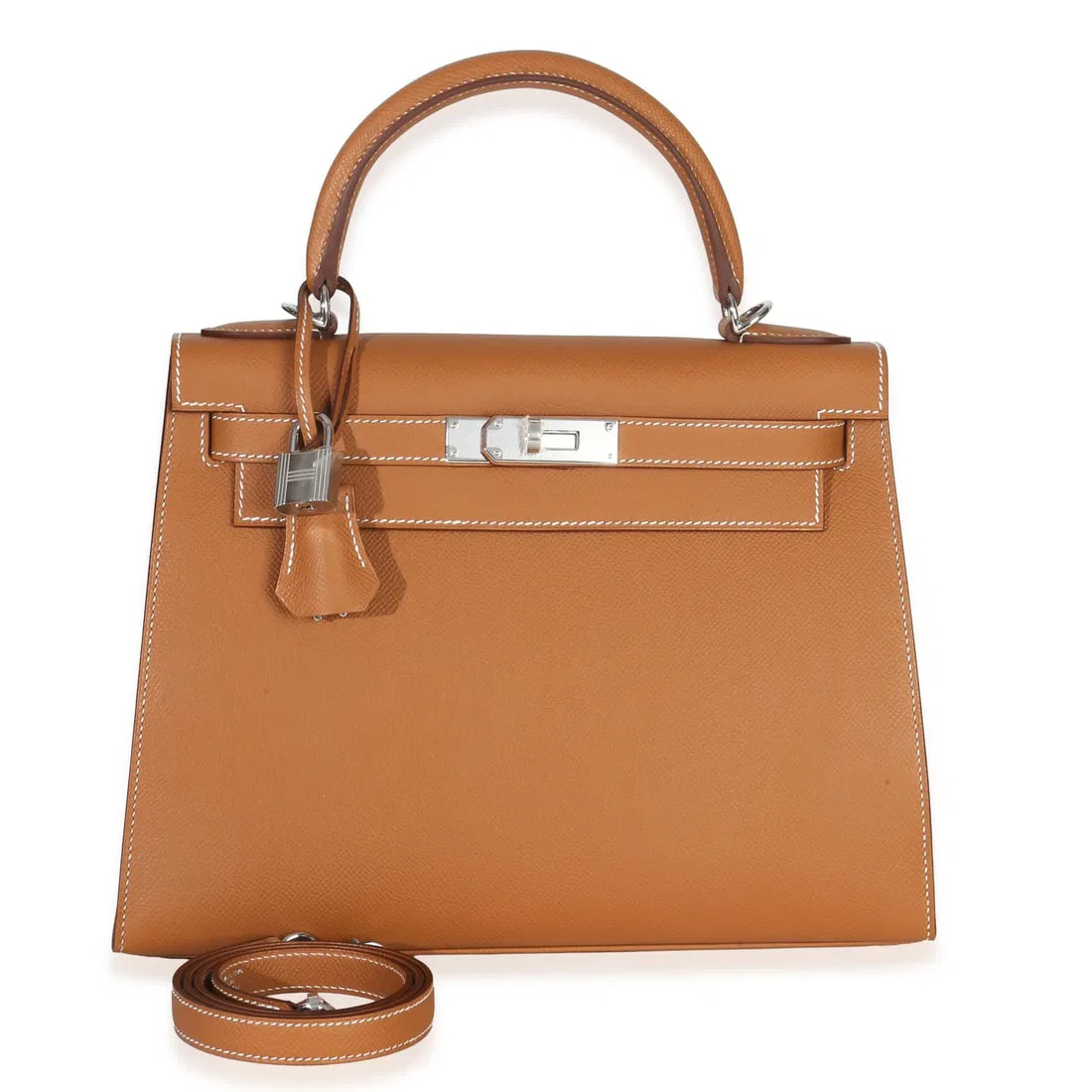 Hermes Sellier Kelly 28 Brown Epsom Leather Shoulder Bag with Silver Hardware