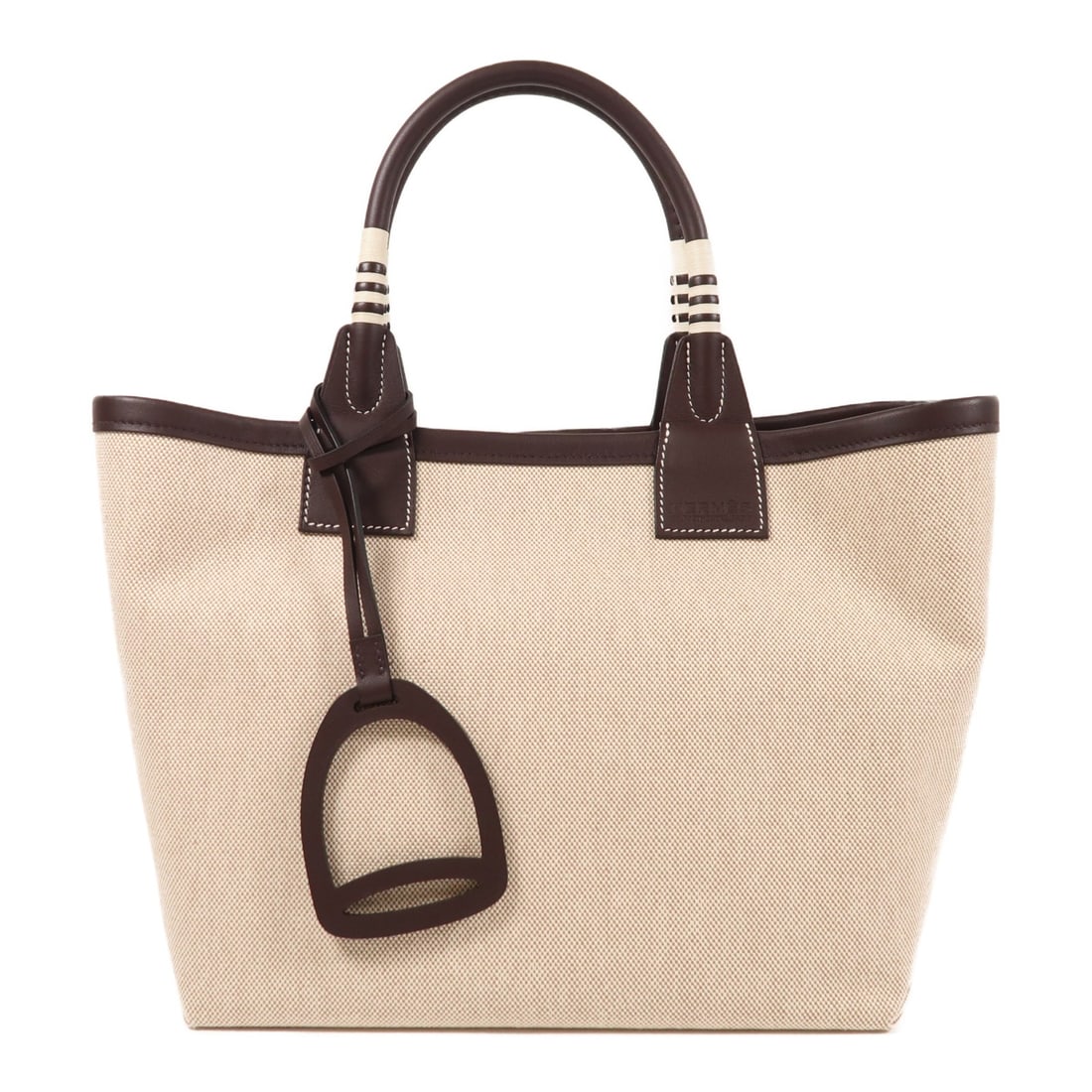 HERMES Steeple 25 Tote Bag Ecru Rouge Leather Canvas