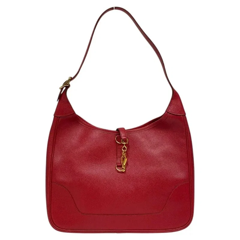 HERMES TRIM 31 ?W STAMP ROUGE CASAQUE GHW COURCHEVEL SHOULDER BAG