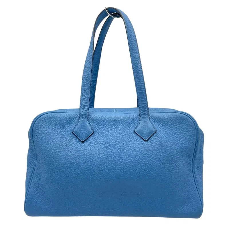 HERMES VICTORIA 35 ?R STAMP BLUE PARADISE CLEMENCE LEATHER TOTE