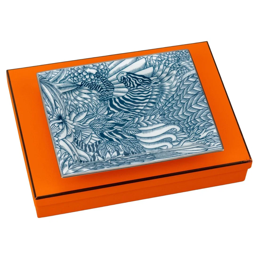 Hermes Zebra Design Blue Porcelain Ashtray with Box