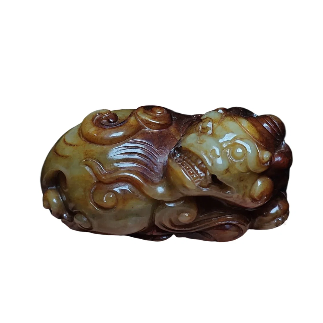 Hetian jade carving auspicious beast handle piece
