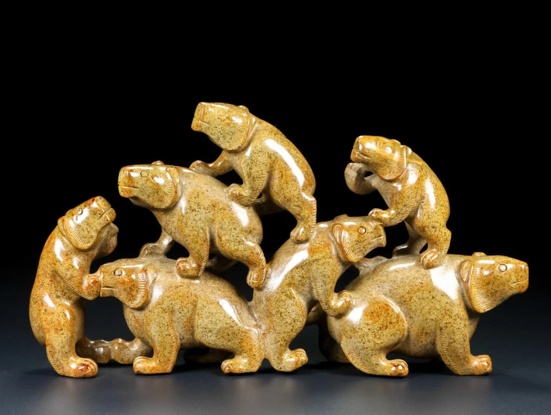 Hetian Jade Carvings of Seven Heroic Bears