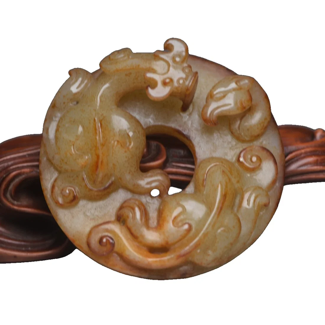 Hetian Jade Dragon and Phoenix Bi
