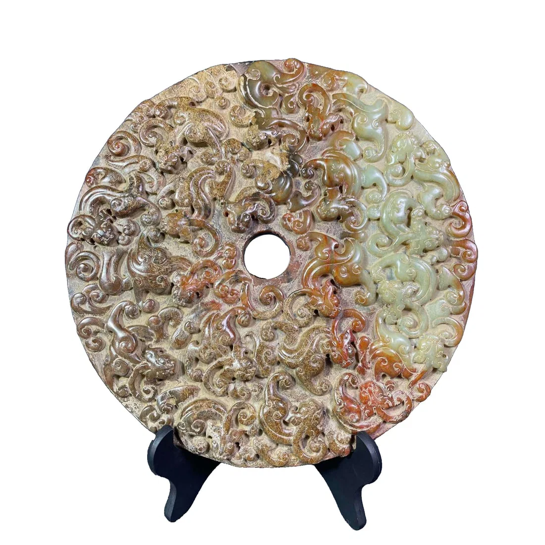 Hetian jade dragon and phoenix jade bi