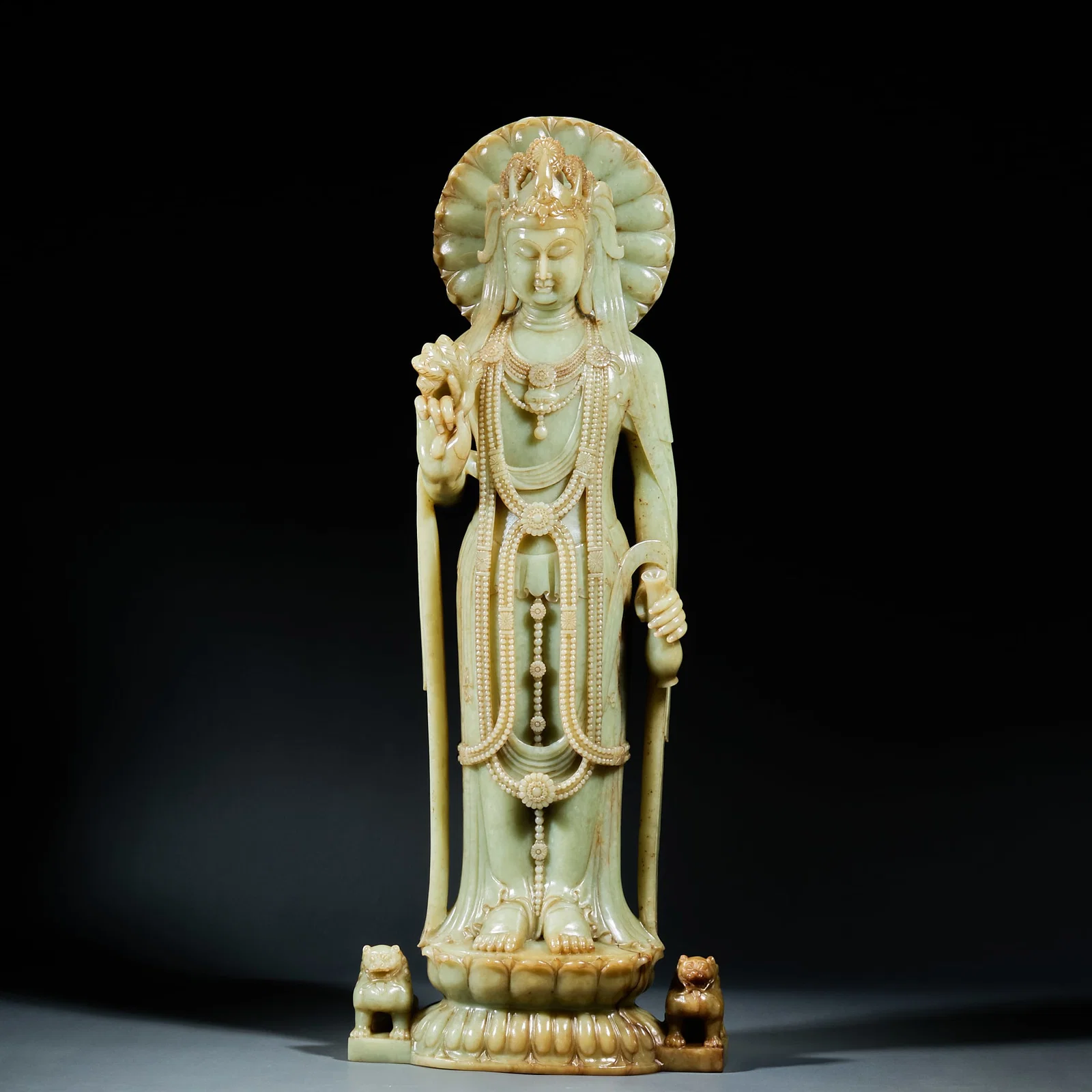 Hetian Jade Standing Guanyin Statue