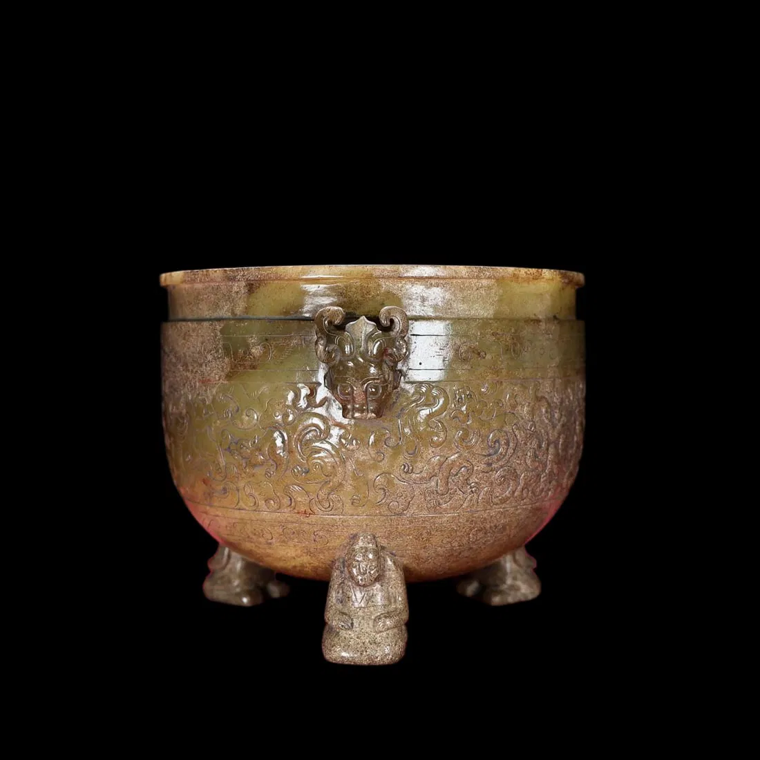 HETIAN JADE THREE-LEGGED JAR DEITY FIGURINES