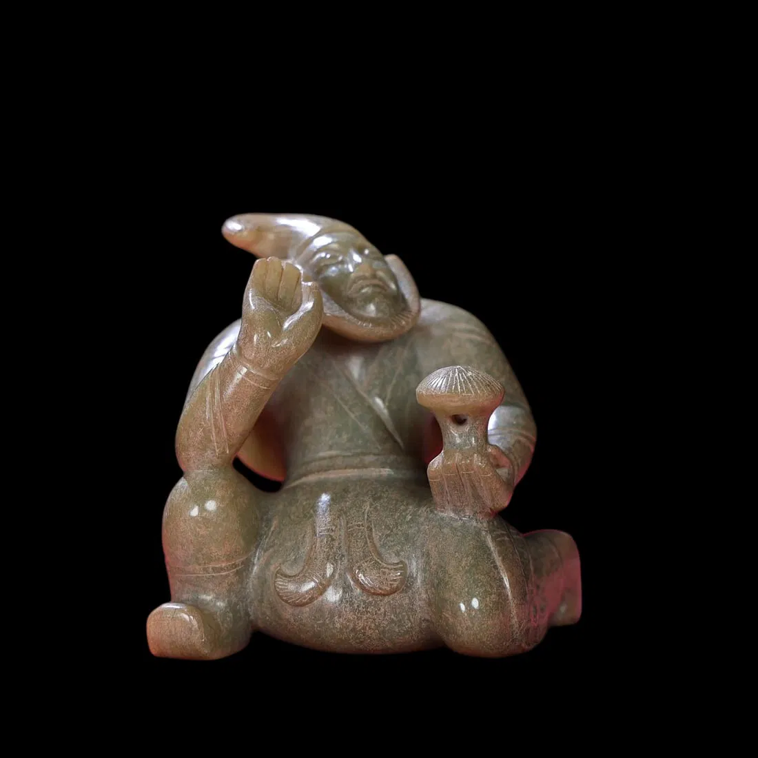 HETIAN JADE WINGED FIGURE OFFERING TREASURE (HANDHELD PIECE)