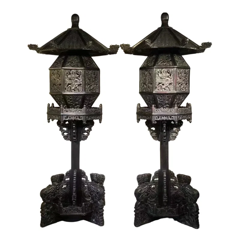 High Relief Hollow Carved Zitan Palace Lantern