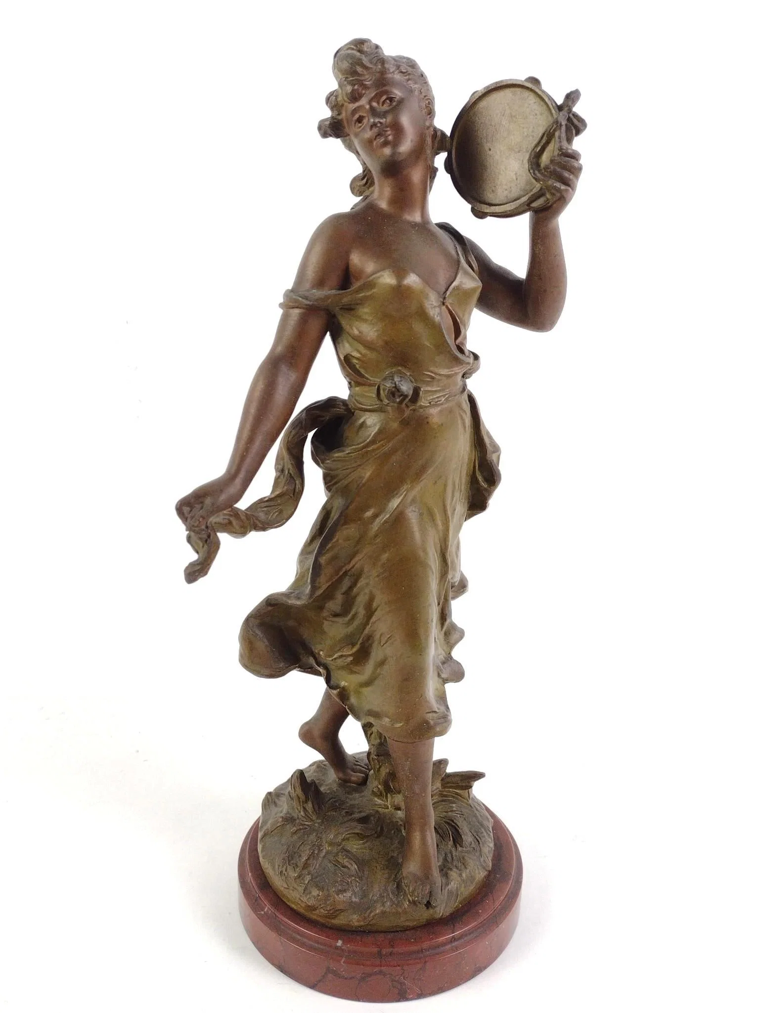 Hippolyte Moreau "Girl with Tambourine" Bronze Statue