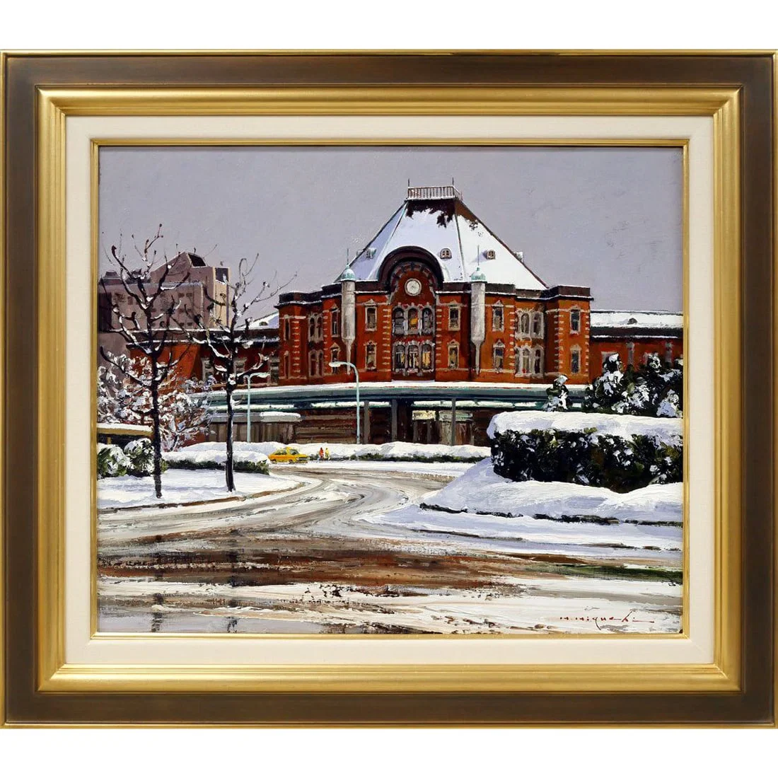 Hiroshi Higuchi, Tokyo Station in the Snow, oil painting