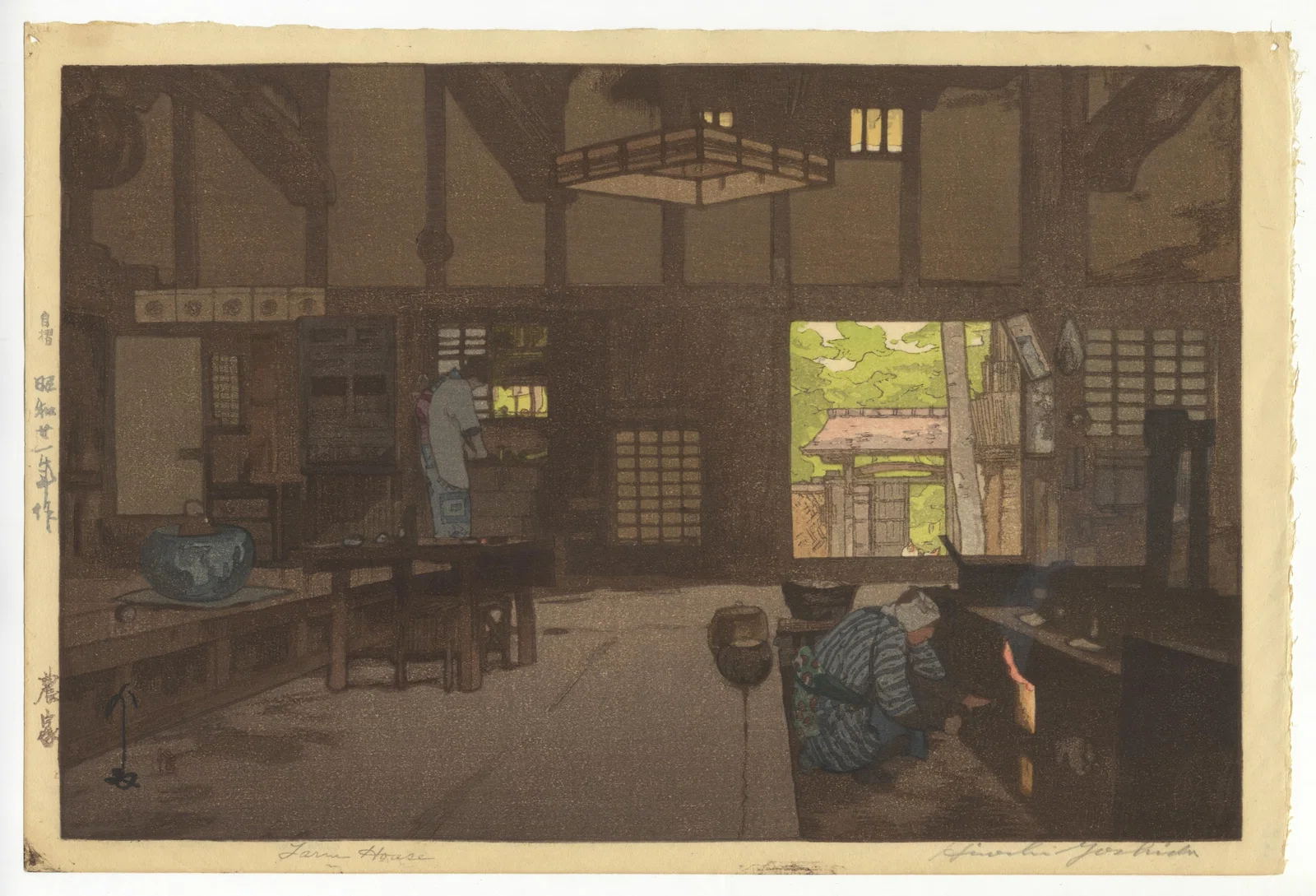 Hiroshi Yoshida, Farm House, Pencil Signature, Showa Era