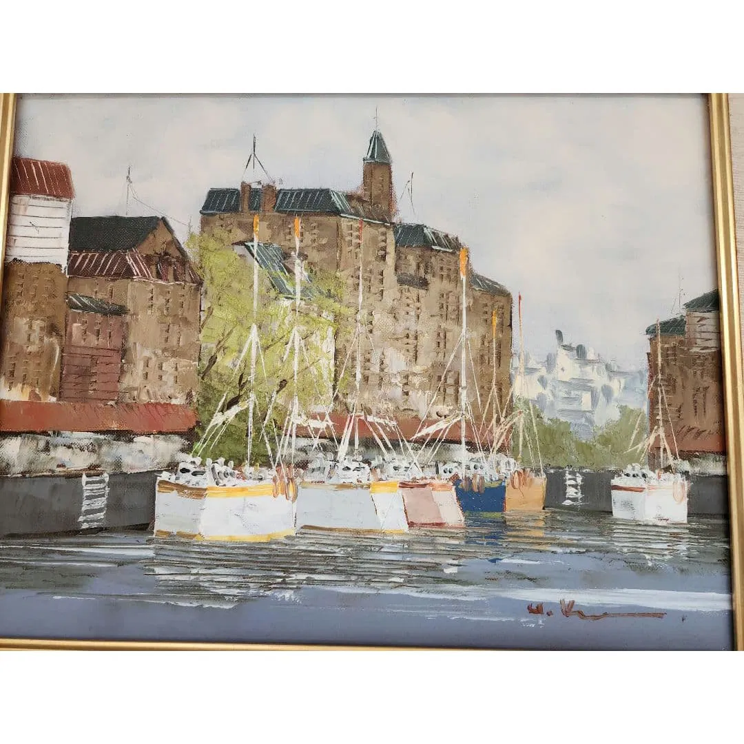 Hisa Kurosawa "Port Landscape" - Signed by the Artist, Framed Painting