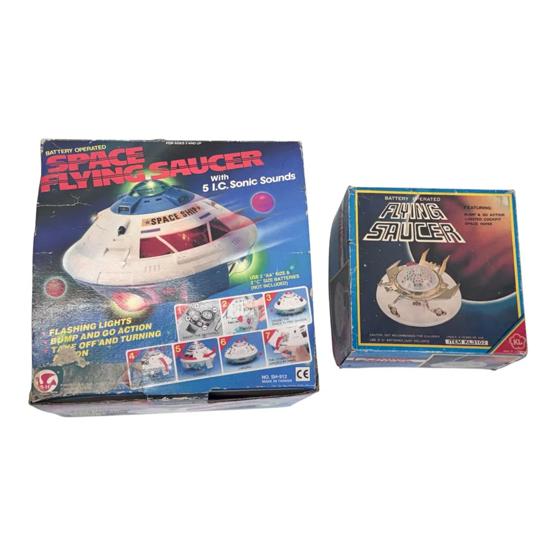 Horikawa and KL Battery-Operated Space Flying Saucer Toys with Original Boxes, circa 1980s