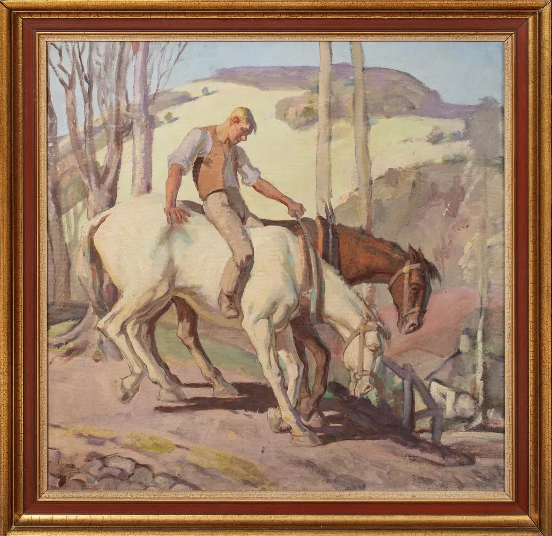 HORSES & RIDER PORTRAIT OIL PAINTING