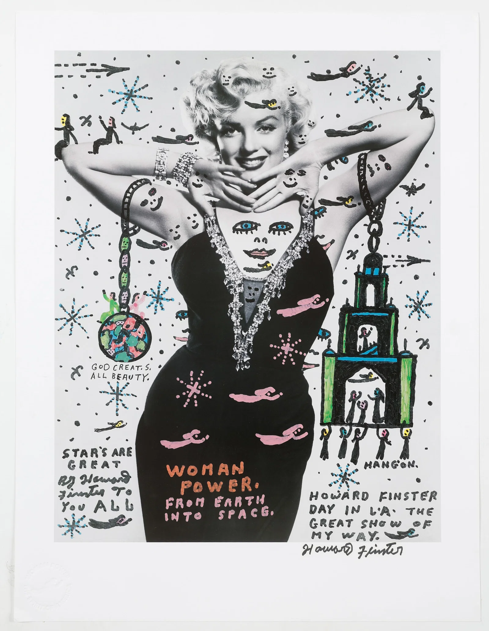 Howard Finster (American, 1916-2001) "Woman Power" Screen Print, 25" x 20"