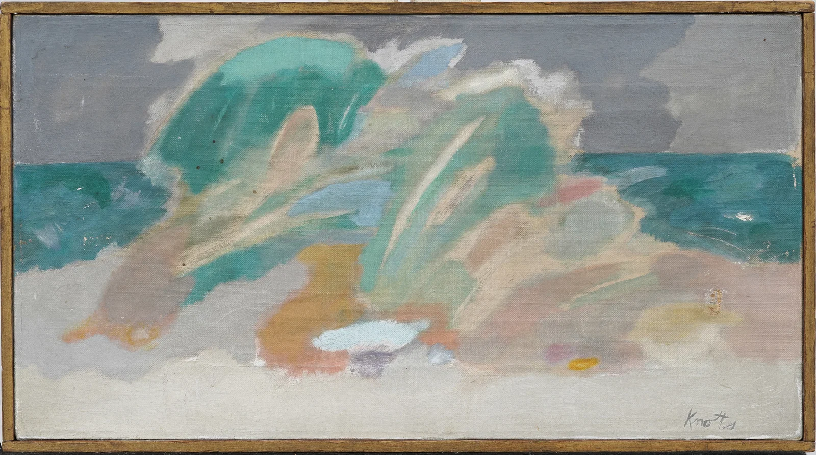 Howard Knotts Exhibited Framed Vintage American Modernist Abstract Beach Scene Original Oil Painting