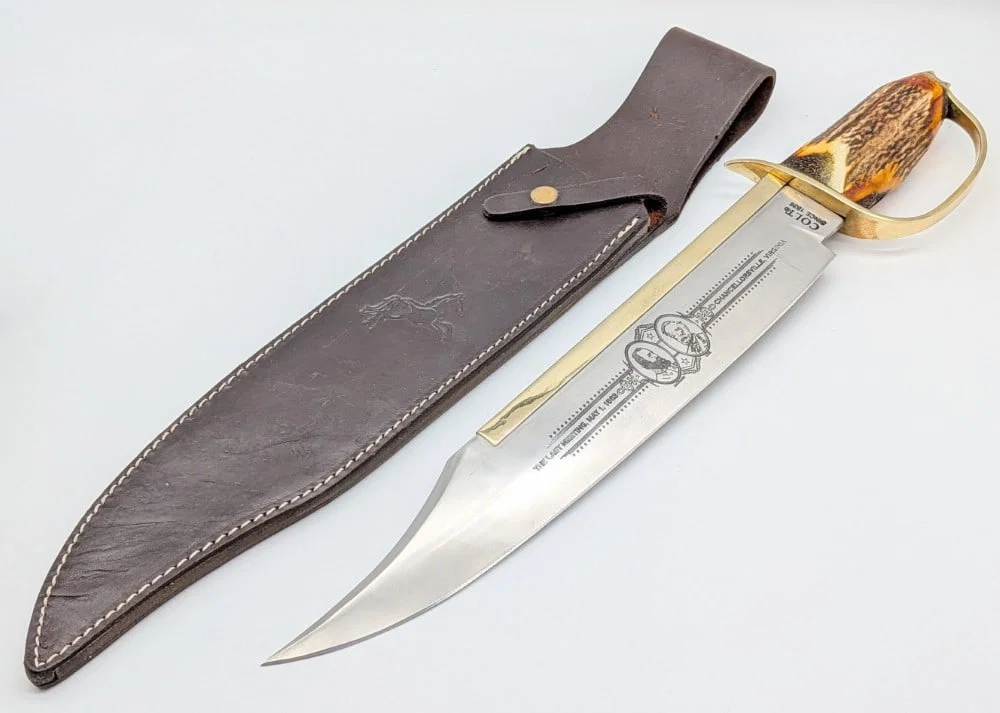 Huge Colt "The Last Meeting" D-Guard Bowie Knife w/ Sheath