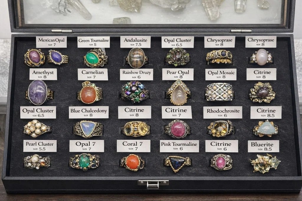 HUGE LOT OF ARTISAN GEMSTONES BOLD DRAMATIC RINGS