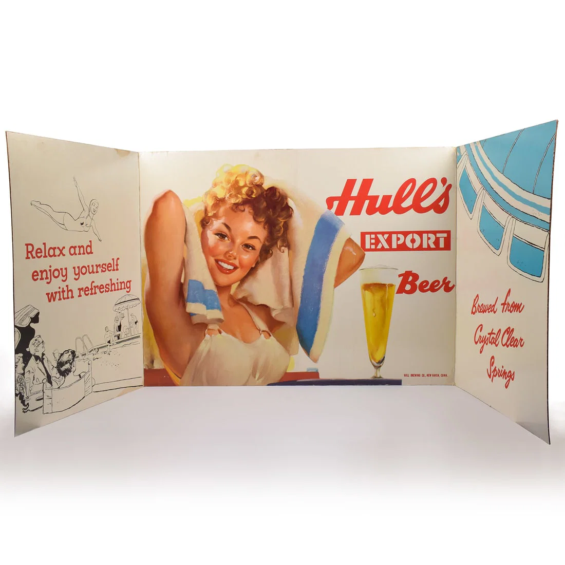 Hulls Export Beer 1950s Cardboard Triptych Sign HUGE