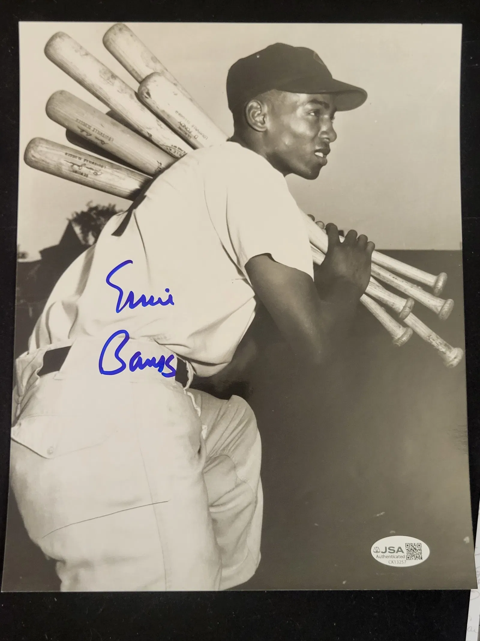 I00786 | Ernie Banks Autographed Black and White Photograph with JSA Certification