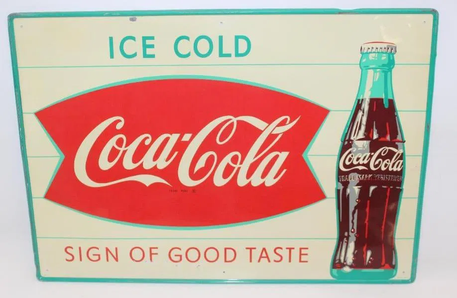 Ice Cold Coca-Cola Fishtail Logo Self Framed Advertising SST Sign