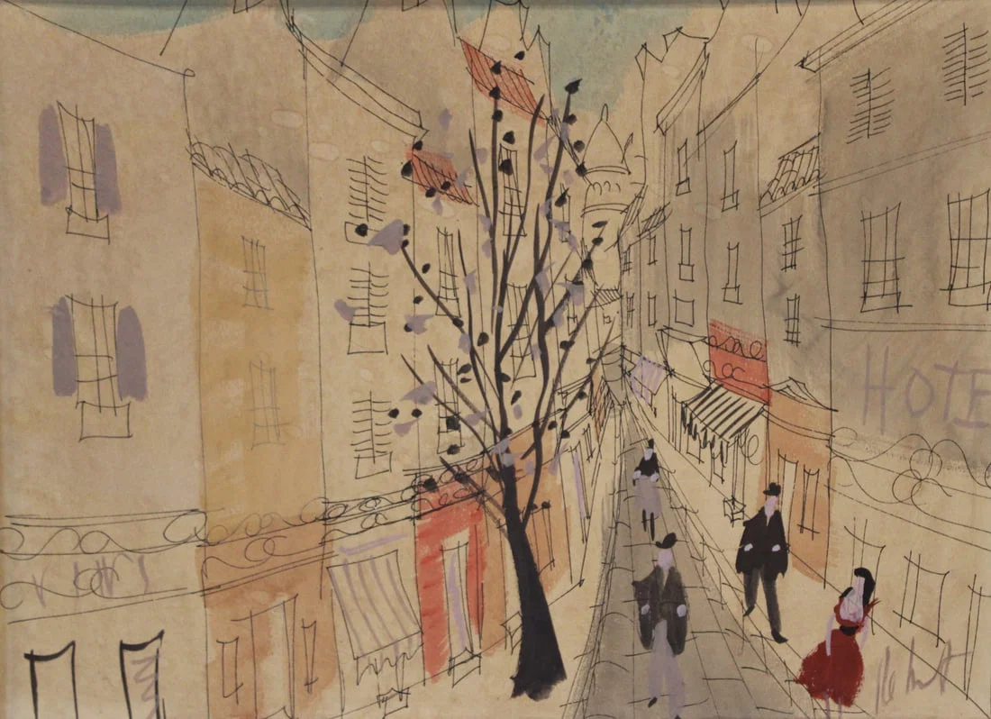 ILLEGIBLY Signed Gouache On Paper.