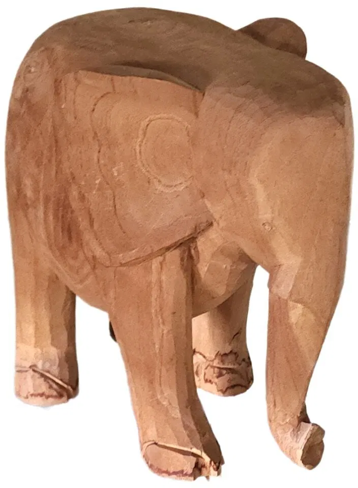 Imposing Mid-Century Solid Wood Hand-Carved Elephant Sculpture. Heavy 9"x 7"x 11" high