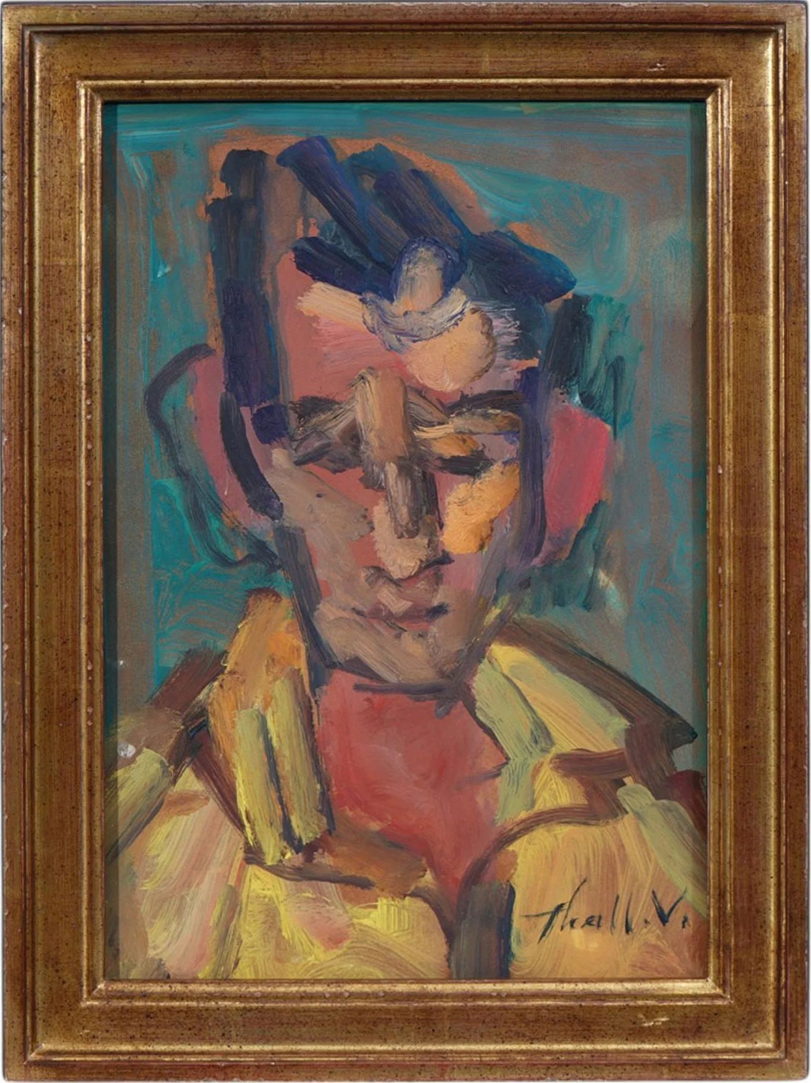 Impressionist Portrait of a man "Jake" by Victor Thall (Amer. 1902-1983). signed Oil on hard