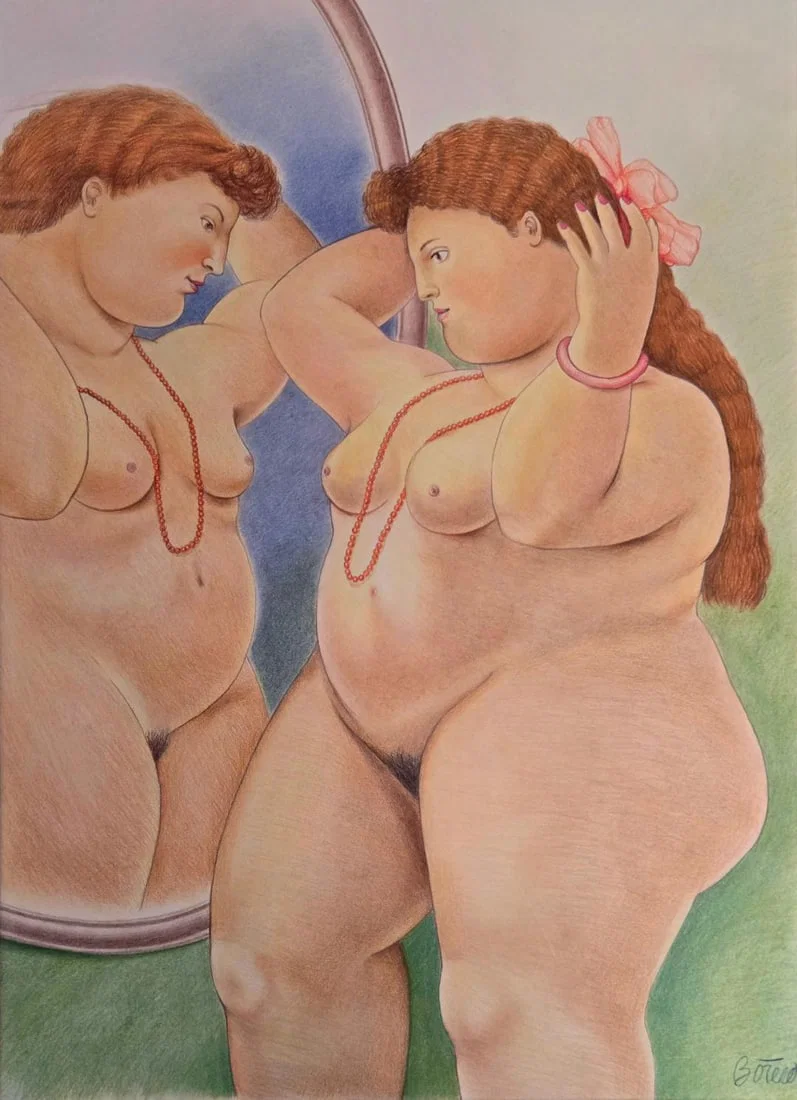 In the Manner of Fernando Botero Color Pencil on Paper Art: 29" x 21"