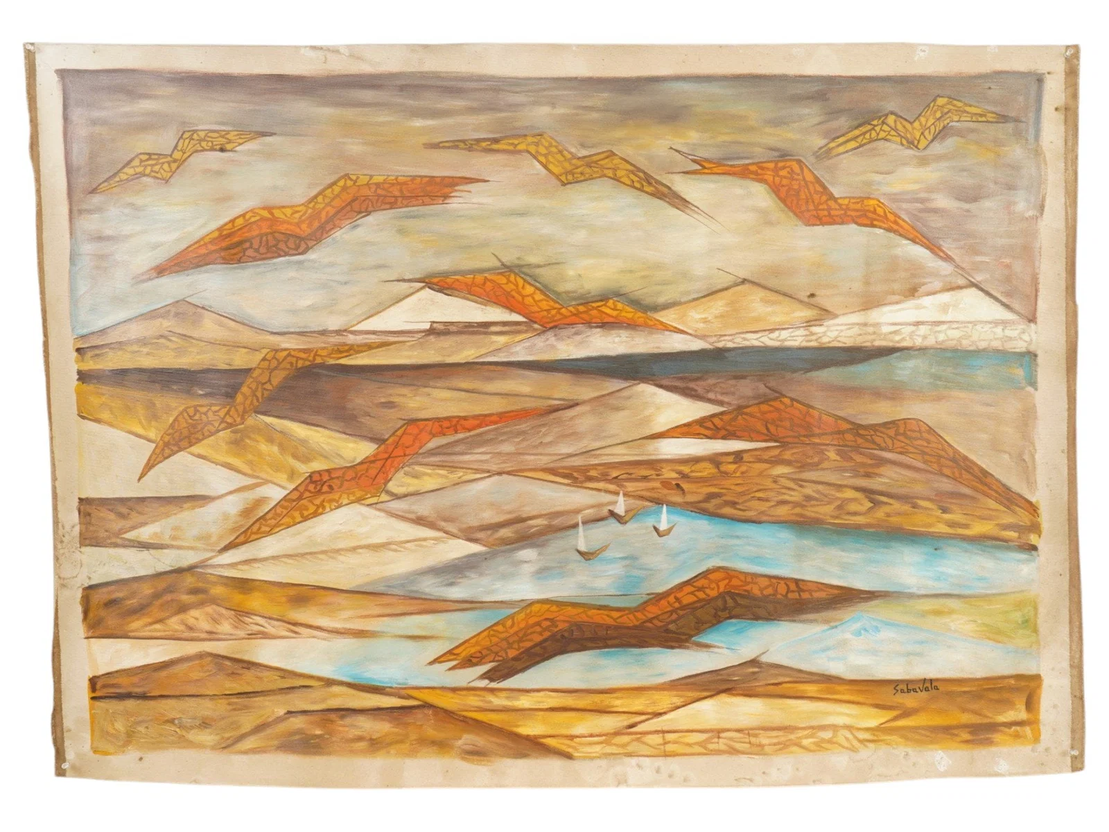 INDIAN MOUNTAIN ACRYLIC PAINTING SIGNED SABAVALA