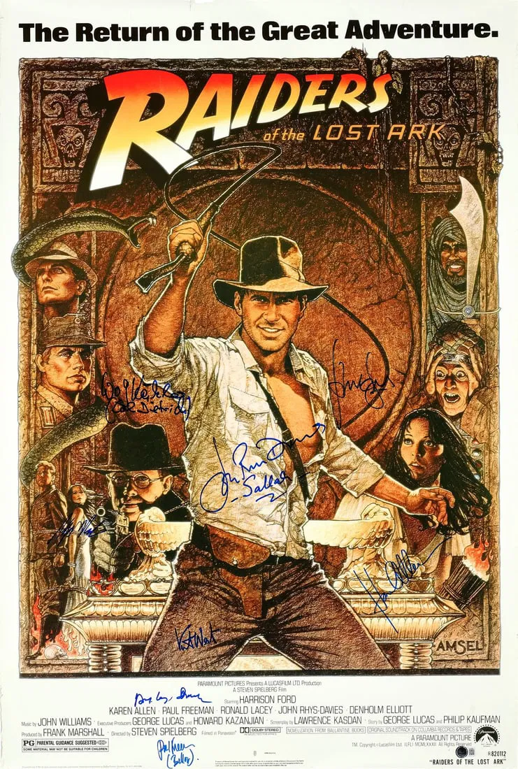 INDIANA JONES AND THE RAIDERS OF THE LOST ARK (1981) - Key Cast- and Crew-Autographed Poster
