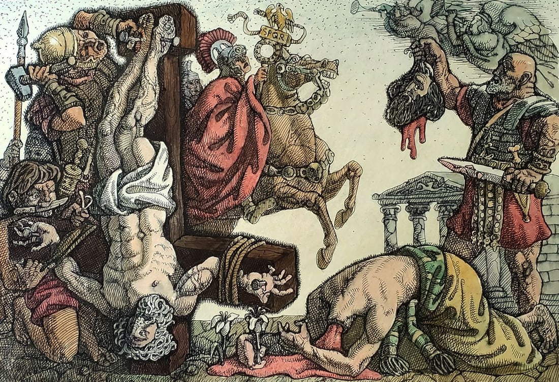Ink painting The execution of the apostles Daniil Litvinov