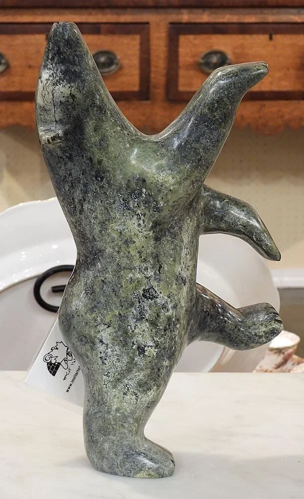 Inuit Stone Sculpture Monogrammed MP (Molson Peterloosie), 9 1/2"h "Dancing Bear" with Tag.