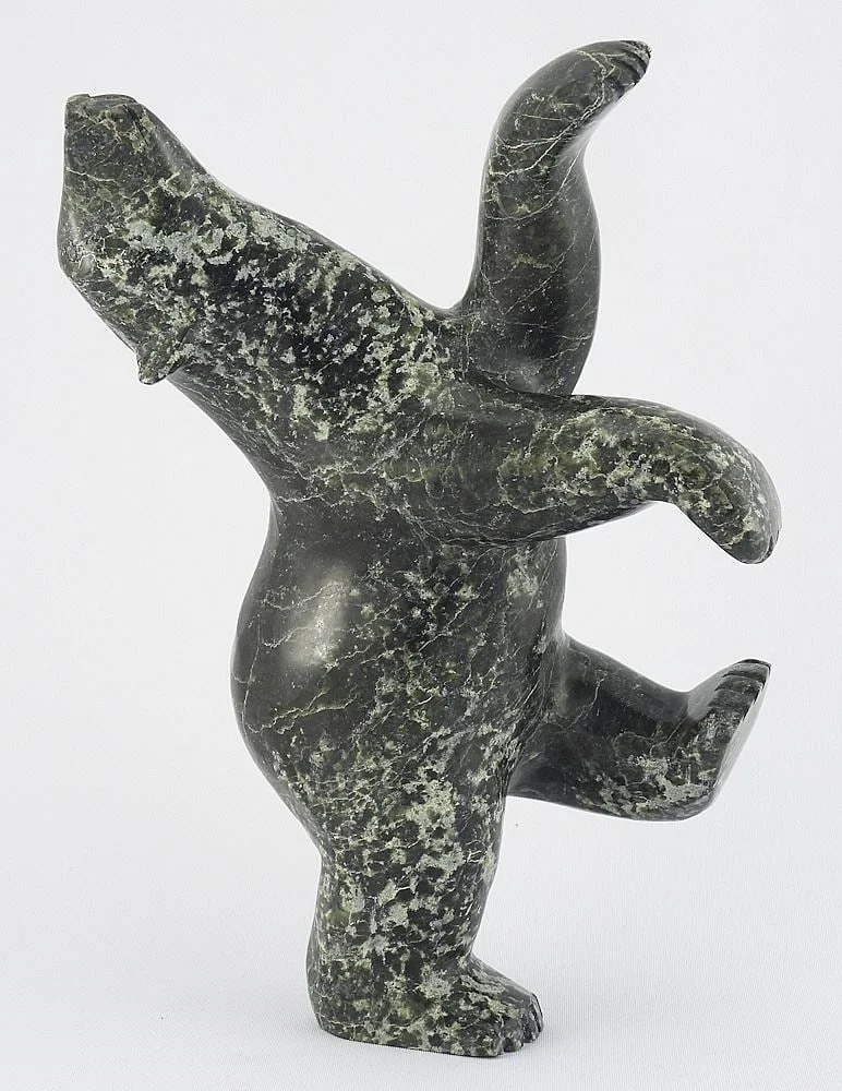 Inuit Stone Sculpture signed Noo Atsiaq, 9"h "Dancing Bear".