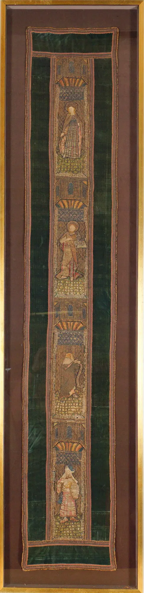Italian Embroidered Ecclesiastica Orphrey Cloth w/ Four Saints