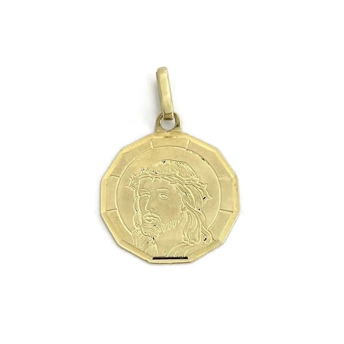 Italian Jesus Religious Disc Pendant Charm 14K Yellow Gold, 1.63 Grams
