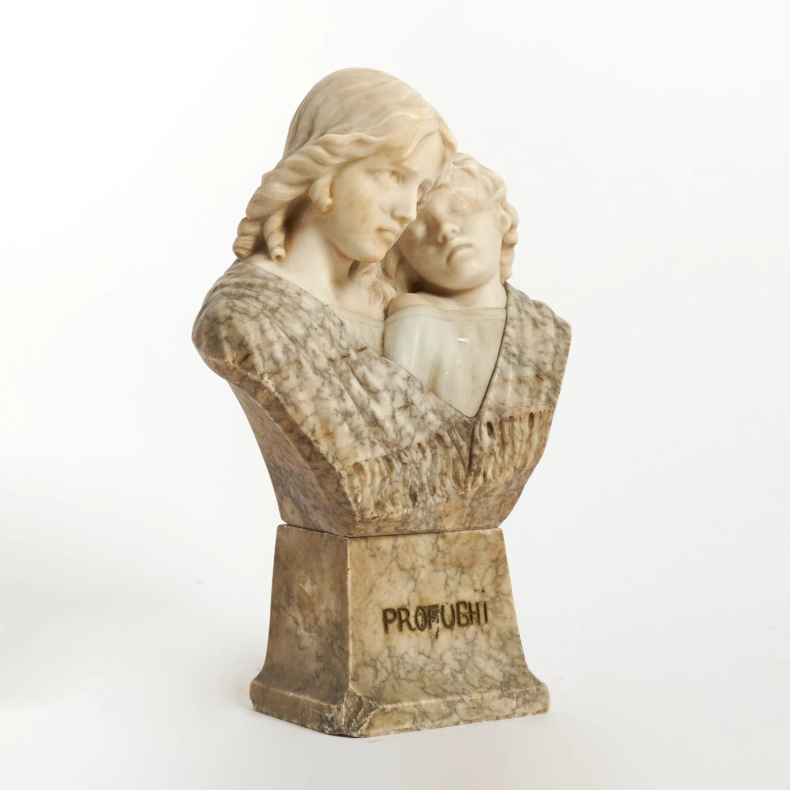 Italian Marble and Alabaster Figural Bust of a Mother Embracing Her Child