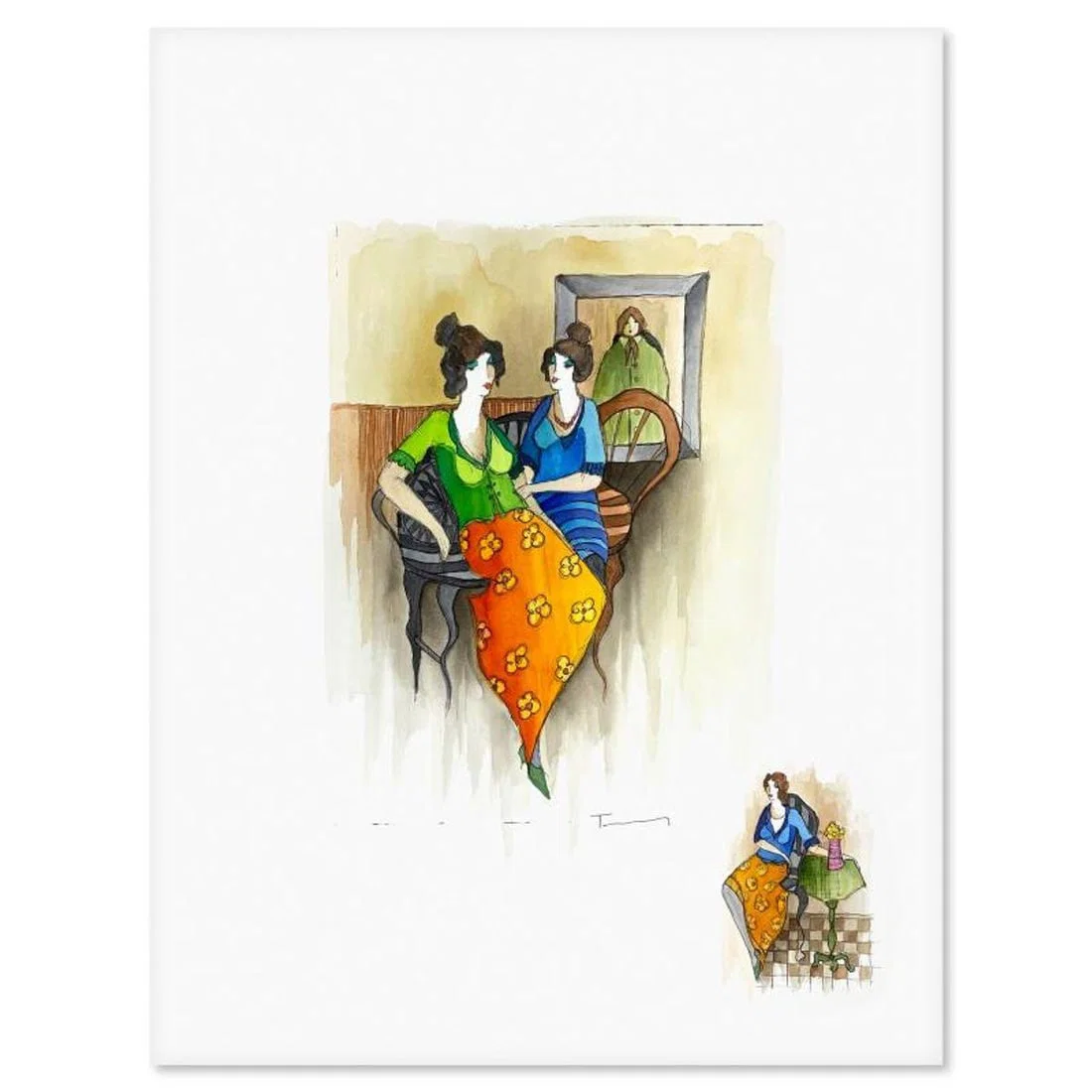 Itzchak Tarkay (1935-2012), Original Mixed Media Watercolor, Hand Signed with Letter of
