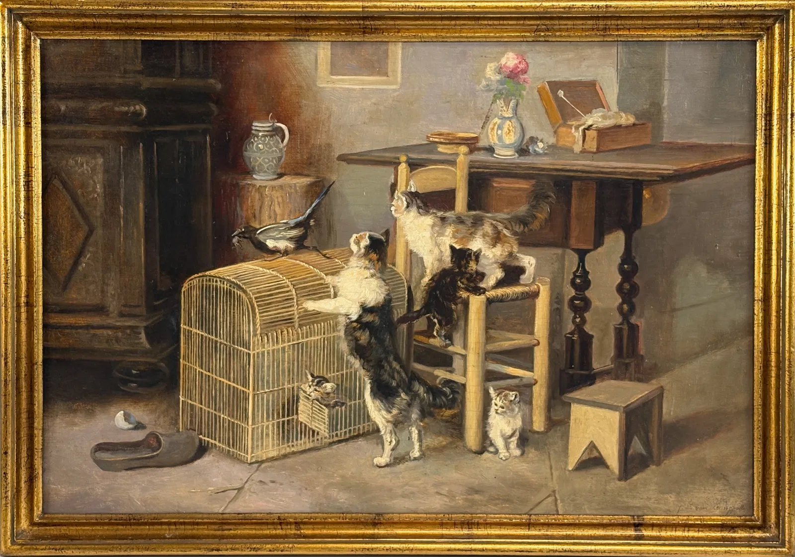 J.L. Van Leemputten “Cats on Hunt" Painting
