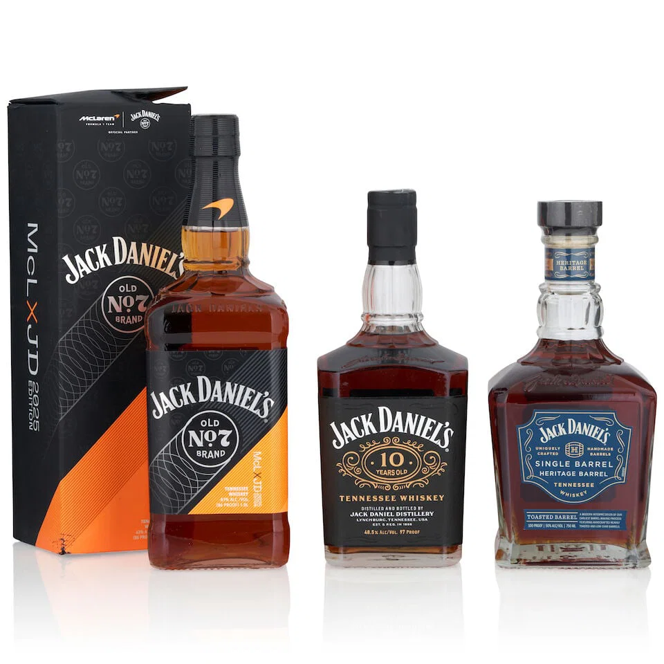 Jack Daniels 10 Years Old Bourbon (1 bottle, 750ml) Jack Daniels McLaren Edition, 2025 (1 bottle...